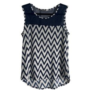 Blu Planet Women's Navy Blue Sleeveless Zigzag Pattern Top, Extra Large